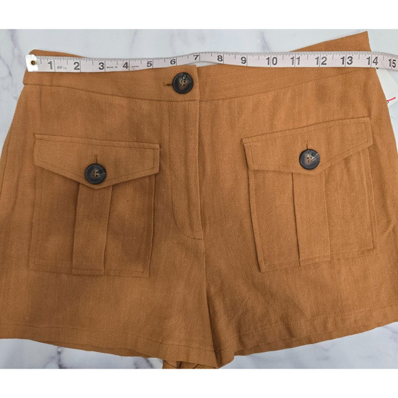 Forever 21 Womens Shorts Medium Tan Woven Linen Blend Pockets Chic Preppy NWT - Picture 6 of 9